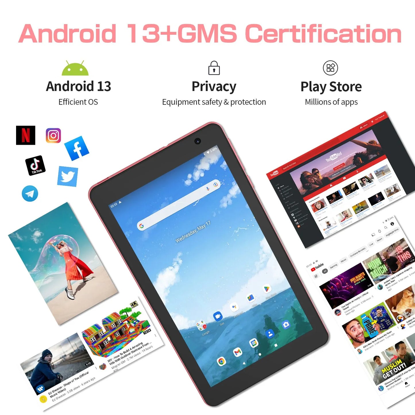 Tablet Android 13, 8GB(4+4 Expand) RAM 64GB ROM,Dual Camera, WiFi