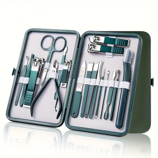 Kit profesional manicura y pedicura de acero inoxidable con estuche de viaje